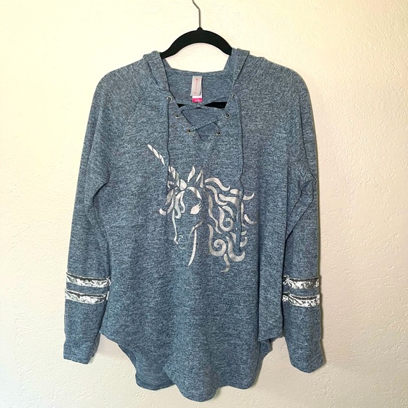 No Boundaries Sweaters - Blue unicorn sweater with hood